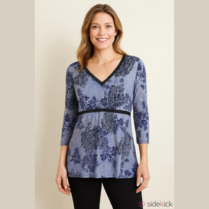 Style & Co Blue Floral V-Neck Top